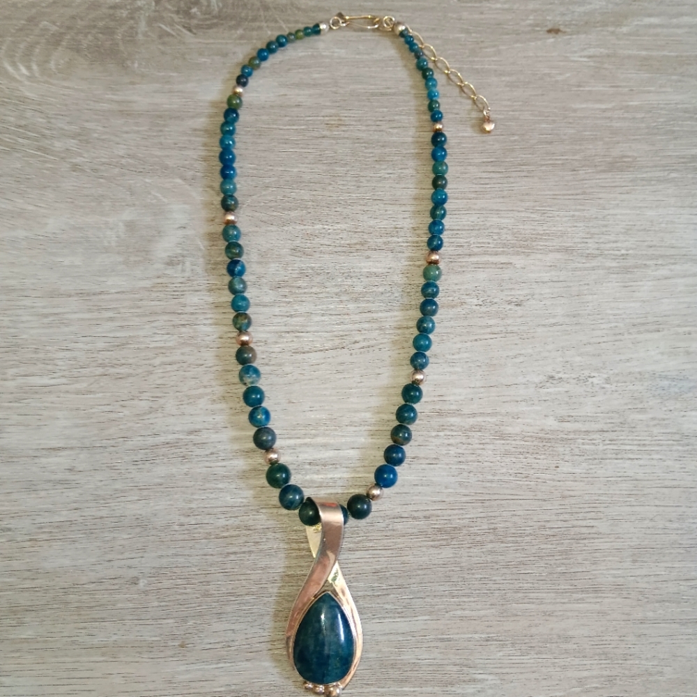 Stunning hand designed Blue Apatite beaded necklace with pendant